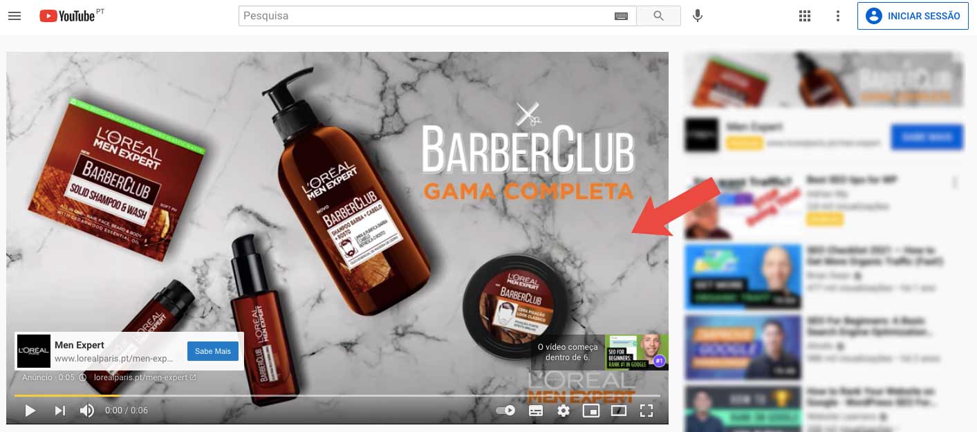 Anúncio da LOreal no YouTube Ads em Formato Bumper Ad